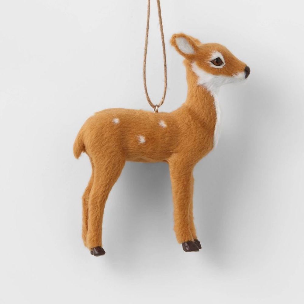 Faux Fur Deer Christmas Tree Ornament Light Brown with Spots nwt